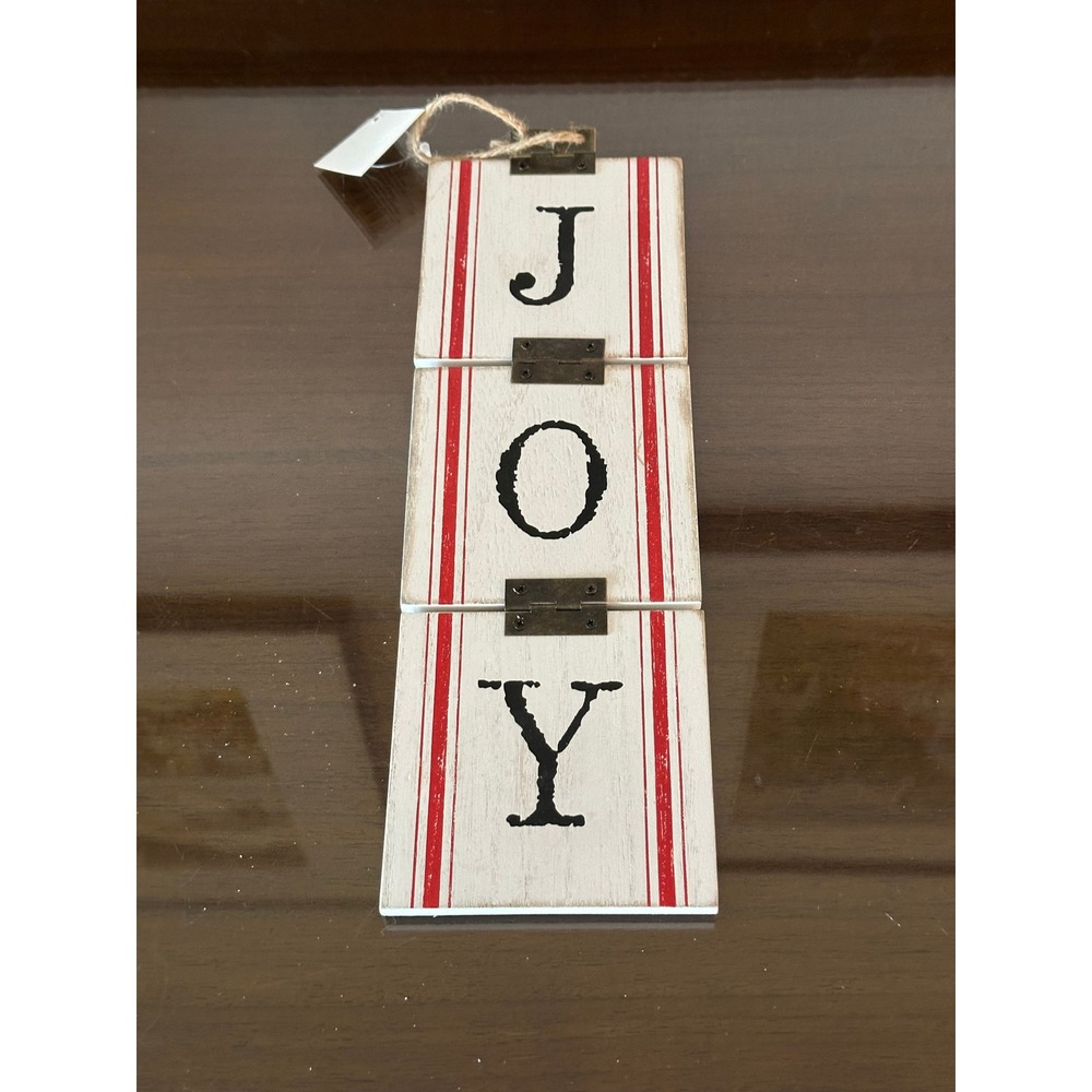 Hobby Lobby Joy Hanging Wall Sign Farmhouse Red Grain Sack Stripe Rustic Wood
